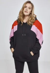Urban Classics Ladies Oversize 3-Tone Block Hoody blk/firered/coolpink - Size:L