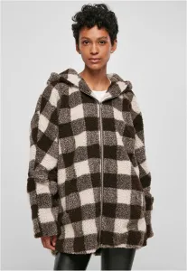 Urban Classics Ladies Hooded Oversized Check Sherpa Jacket pink/brown - Size:3XL