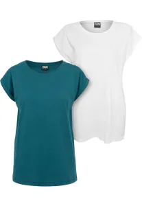 Women's T-shirt with extended shoulder 2-pack blue-green+white #8437426