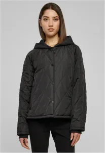 Women's Oversized Diamond Quilted Hooded Jacket Black #8475822