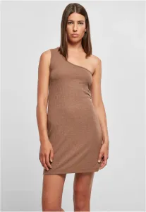 Women's dark khaki dress with a ribbed pattern on one shoulder #8441826