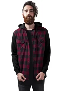Urban Classics Hooded Checked Flanell Sweat Sleeve Shirt blk/burgundy/blk - Size:L