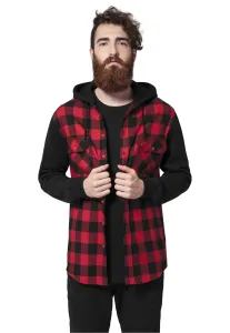 Urban Classics Hooded Checked Flanell Sweat Sleeve Shirt blk/red/bl - Size:M