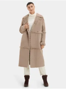 Béžový dámsky zimný dlhý kabát UGG Takara #4447184