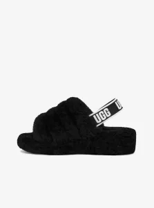 Čierna dámska domáca obuv z ovčej kožušiny UGG Fluff Yeah Slide #1065656
