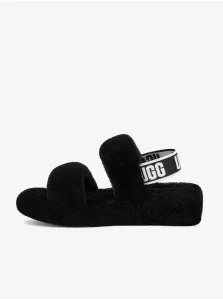 Čierne dámske kožené sandále s kožúškom UGG Oh Yeah #1064266