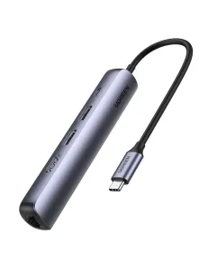 5-v-1 Adaptér UGREEN CM418 USB-C do 2x USB 3.0, HDMI, RJ45, USB-C (sivá)