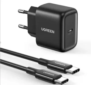 Ugreen Travel sieťová nabíjačka USB-C 25W PD + kábel USB-C 2m, čierna (50581)