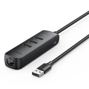UGREEN USB 2.0 to 3× USB 2.0 + RJ45 (100 Mbps) Ethernet Adapter (Black)