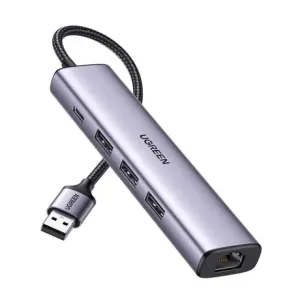 UGREEN USB 3.0 to 3× USB 3.0 + RJ45 (1000M) Ethernet Adapter Type-C Power Supply