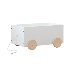 Drevený úložný box na hračky s kolieskami - biely