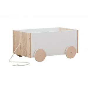 Drevený úložný box na hračky s kolieskami - biely/ drevo