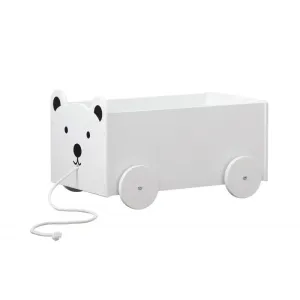Drevený úložný box na hračky s kolieskami - biely medvedík