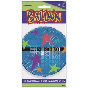 Balón fóliový narodeniny - happy birthday - hviezdičky - 45 cm