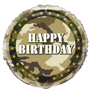 Fóliový balón happy birthday – narodeniny – maskáč – army – vojak – 45 cm