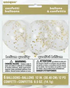 Balóniky 6 ks 30 cm - transparentné so zlatými konfetami - UNIQUE