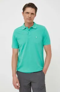 Bavlnené polo tričko United Colors of Benetton zelená farba, jednofarebné