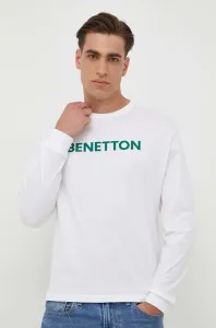 Bavlnené tričko s dlhým rukávom United Colors of Benetton biela farba, s potlačou #8749801