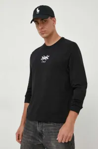 Bavlnené tričko s dlhým rukávom United Colors of Benetton čierna farba, s potlačou