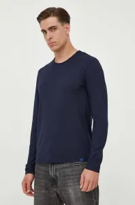 Bavlnené tričko s dlhým rukávom United Colors of Benetton tmavomodrá farba, jednofarebný