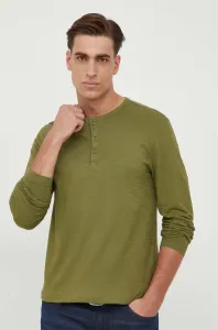 Bavlnené tričko s dlhým rukávom United Colors of Benetton zelená farba, jednofarebný