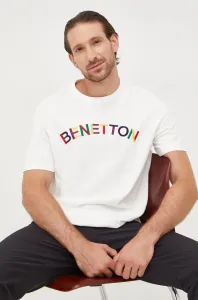 Bavlnené tričko United Colors of Benetton biela farba, s nášivkou #268739