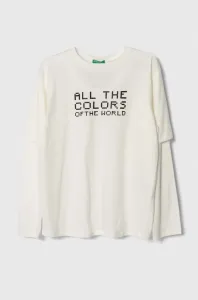 Detská bavlnená košeľa s dlhým rukávom United Colors of Benetton biela farba, s potlačou #8747127