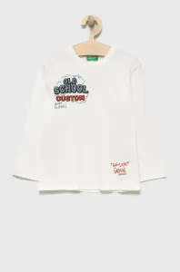 Detská bavlnená košeľa s dlhým rukávom United Colors of Benetton biela farba, s potlačou
