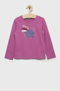 Detská bavlnená košeľa s dlhým rukávom United Colors of Benetton fialová farba, #256677