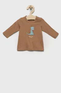 Detská bavlnená košeľa s dlhým rukávom United Colors of Benetton hnedá farba, jednofarebný #282560