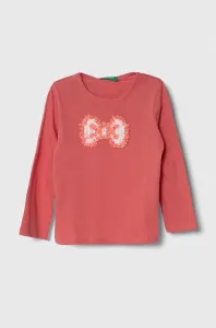 Detská bavlnená košeľa s dlhým rukávom United Colors of Benetton ružová farba #9080437