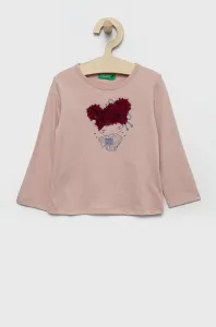 Detská bavlnená košeľa s dlhým rukávom United Colors of Benetton ružová farba, #256680