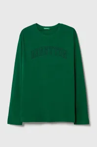 Detská bavlnená košeľa s dlhým rukávom United Colors of Benetton zelená farba, s potlačou #8745921