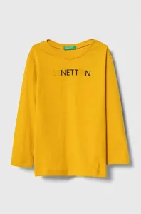 Detská bavlnená košeľa s dlhým rukávom United Colors of Benetton žltá farba, s potlačou