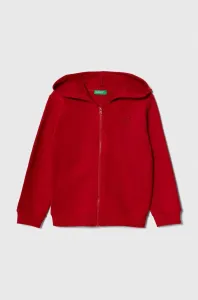 Detská mikina United Colors of Benetton červená farba, s kapucňou, jednofarebná #9080319