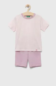 Detské bavlnené pyžamo United Colors of Benetton ružová farba, jednofarebná