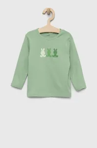 Detské bavlnené tričko s dlhým rukávom United Colors of Benetton zelená farba