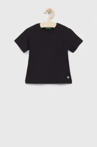 Detské bavlnené tričko United Colors of Benetton čierna farba, jednofarebný