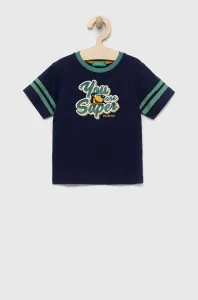 Detské bavlnené tričko United Colors of Benetton tmavomodrá farba, vzorovaný