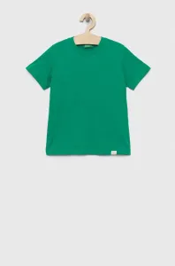Detské bavlnené tričko United Colors of Benetton zelená farba, jednofarebný