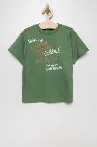 Detské bavlnené tričko United Colors of Benetton zelená farba, s potlačou #229218