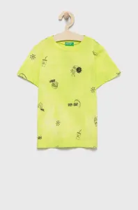 Detské bavlnené tričko United Colors of Benetton zelená farba, vzorovaný #237272