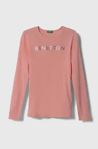 Detské tričko s dlhým rukávom United Colors of Benetton ružová farba