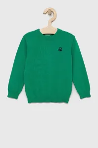 Detský bavlnený sveter United Colors of Benetton zelená farba, tenký