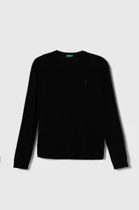 Detský sveter s prímesou vlny United Colors of Benetton čierna farba, tenký