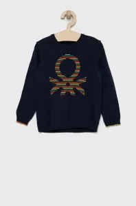 Detský sveter s prímesou vlny United Colors of Benetton tmavomodrá farba, tenký #8675301
