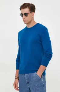 Vlnený sveter United Colors of Benetton pánsky, tmavomodrá farba, tenký #9080780