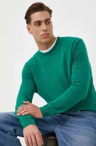 Vlnený sveter United Colors of Benetton pánsky, zelená farba, tenký
