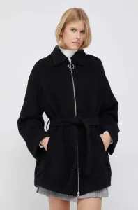 Kabát s prímesou vlny United Colors of Benetton čierna farba, prechodný, oversize