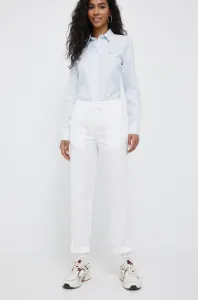 Nohavice United Colors of Benetton dámske, biela farba, strih chinos, vysoký pás